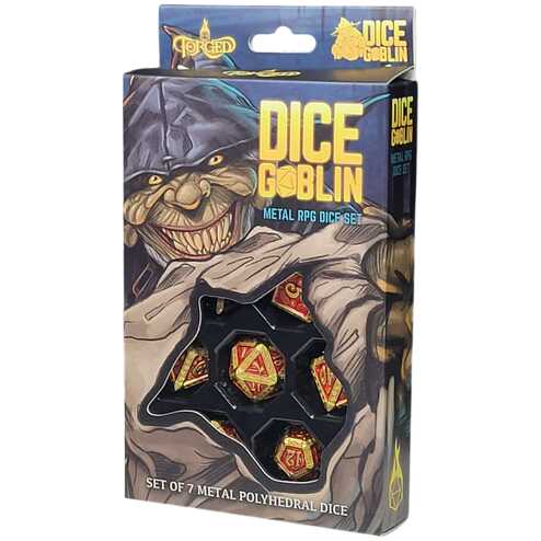 FORGED - Dice Goblin Greek Key Metal RPG Dice Set - Gold/Red
