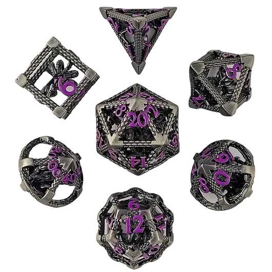Forged - Deep Dreamer Silver Purple Hollow Metal RPG Dice Set