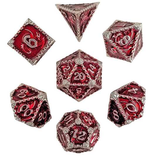 Forged - Wyrm's Mew Silver Red Metal RPG Dice Set