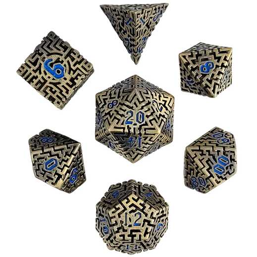 Forged - Mad Maze Antique Gold Hollow Metal RPG Dice Set