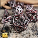 Forged - Dice Goblin Bones Hollow Metal RPG Dice Set - Weathered Silver/Blood Splatter
