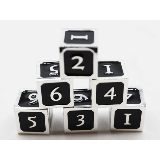 [FOM_4258] Foam Brain - 6 piece Metal D6's - Black and Silver