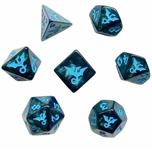 [BLOAK_7DSDRSEAHC] Black Oak Workshop 7-Dice RPG Set - Swirl: Dragon Sea
