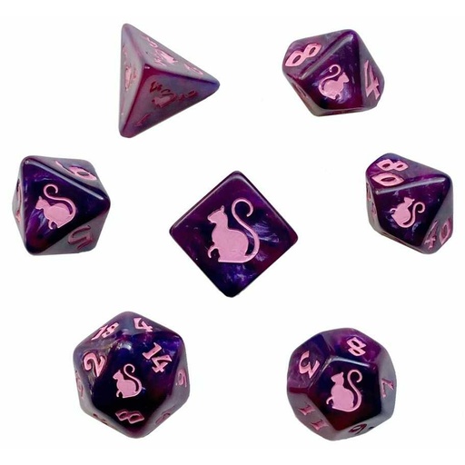 [BLOAK_7DSKCCHEHC] Black Oak Workshop 7-Dice RPG Set - Kitty Clacks: Cheshire
