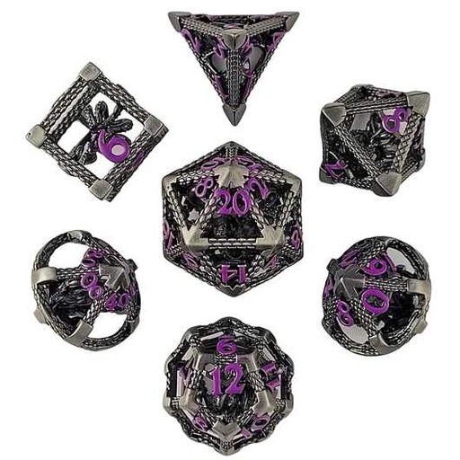 [FORGE_FG-DC-DEEP-SILPUR-7] Forged - Deep Dreamer Silver Purple Hollow Metal RPG Dice Set