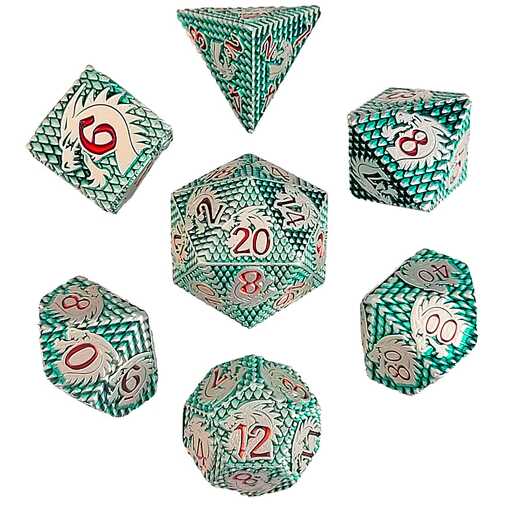 [FORGE_FG-DC-DRGHD-GRN-7] Forged - Dragon's Head Sigil Green Metal RPG Dice Set