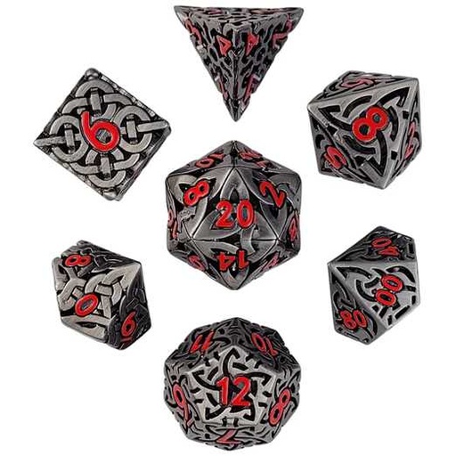 [FORGE_FG-DC-SACHLW-SILRED-7] Forged - Sacred Hollows Silver Red Hollow Metal RPG Dice Set