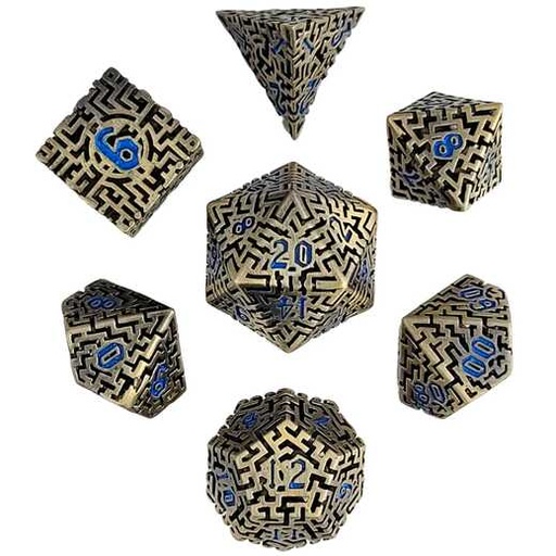 [FORGE_FG-DC-MAD-ANTGLD-7] Forged - Mad Maze Antique Gold Hollow Metal RPG Dice Set
