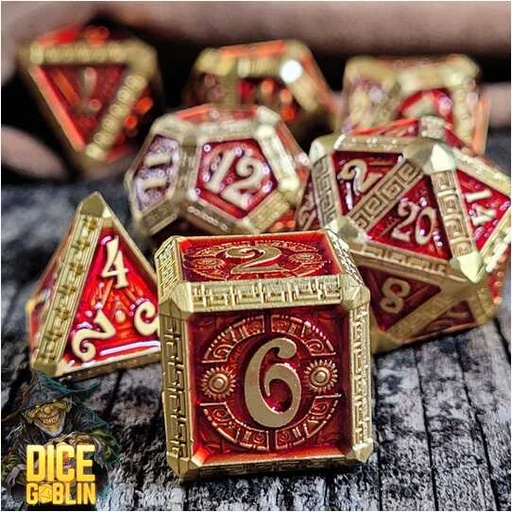 [FORGE_FG-DG-DC-0059] Forged - Dice Goblin Greek Key Metal RPG Dice Set - Gold/Red