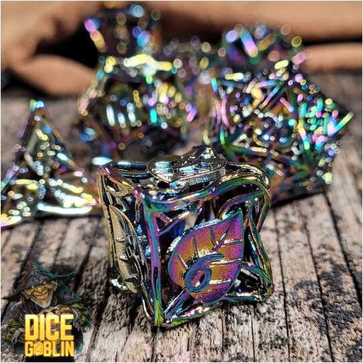 [FORGE_FG-DG-DC-0025] Forged - Dice Goblin Leaves Metal RPG Dice Set - Iridescent