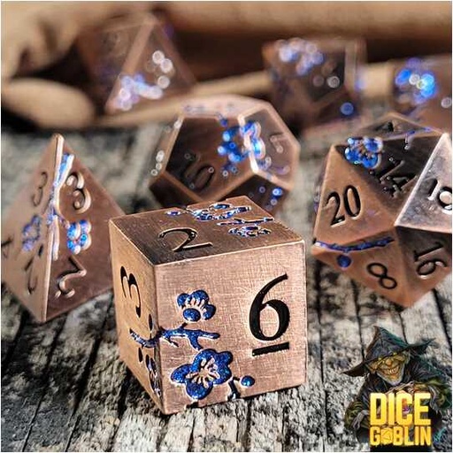 [FORGE_FG-DG-DC-0052] Forged - Dice Goblin Flowers Metal RPG Dice Set - Copper/Blue