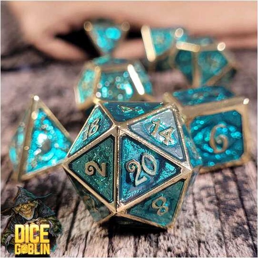 [FORGE_FG-DG-DC-0068] Forged - Dice Goblin Eyes Metal RPG Dice Set - Gold/Teal