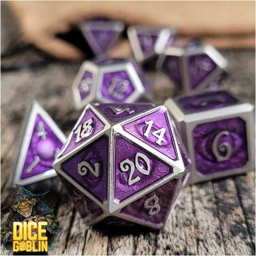 [FORGE_FG-DG-DC-0069] Forged - Dice Goblin Eyes Metal RPG Dice Set - Silver/Purple