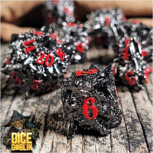 [FORGE_FG-DG-DC-0009] Forged - Dice Goblin Dragon's Head Hollow Metal RPG Dice Set - Black/Red