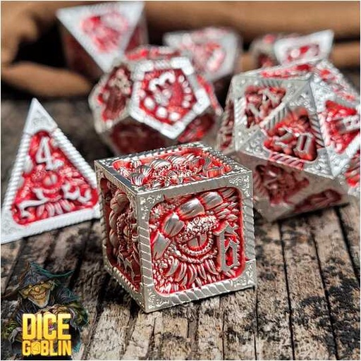 [FORGE_FG-DG-DC-0038] Forged - Dice Goblin Dragon's Eye Metal RPG Dice Set - Silver/Red