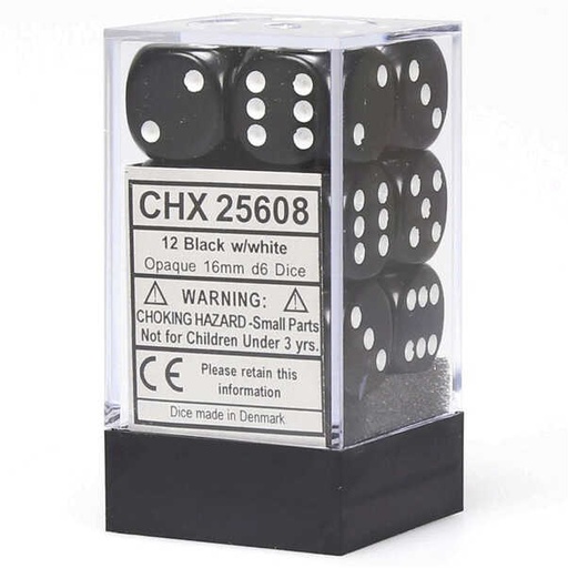 [CHX_25608] Chessex 16mm 12d6 Opaque: Black/White
