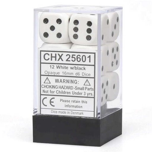 [CHX_25601] Chessex 16mm 12d6 Opaque: White/Black
