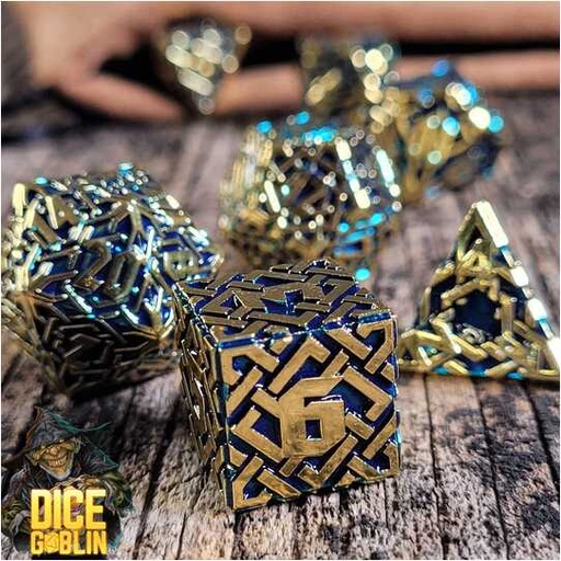 [FORGE_FG-DG-DC-0070] Forged - Dice Goblin Knots Metal RPG Dice Set - Gold/Blue