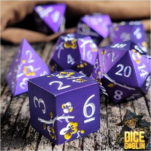[FORGE_FG-DG-DC-0054] Forged - Dice Goblin Flowers Metal RPG Dice Set - Purple/White